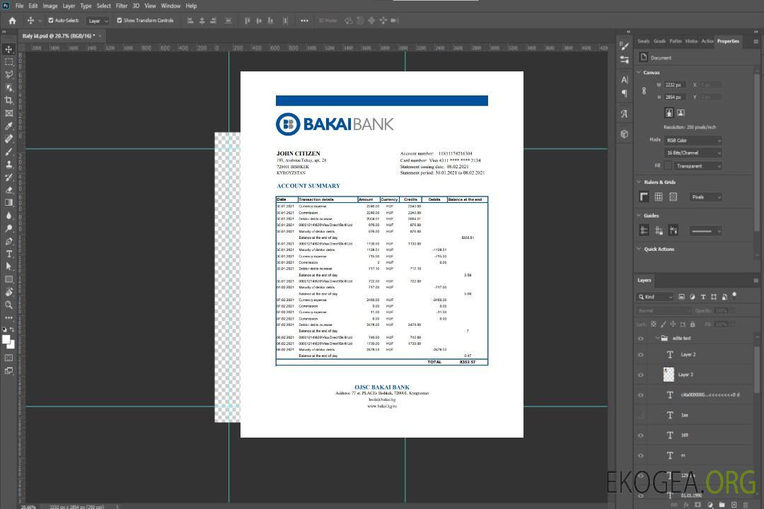 Kirghizistan OJSC Bakai Bank relevé modèle facile à remplir au format Excel et PDF template